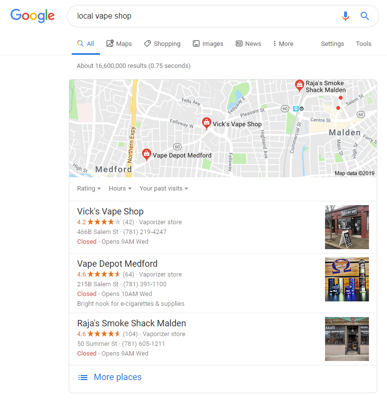 google organic local search results